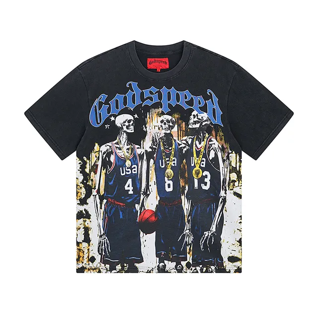 Godspeed Skeleton Basketball Graphic Print Black T-Shirt