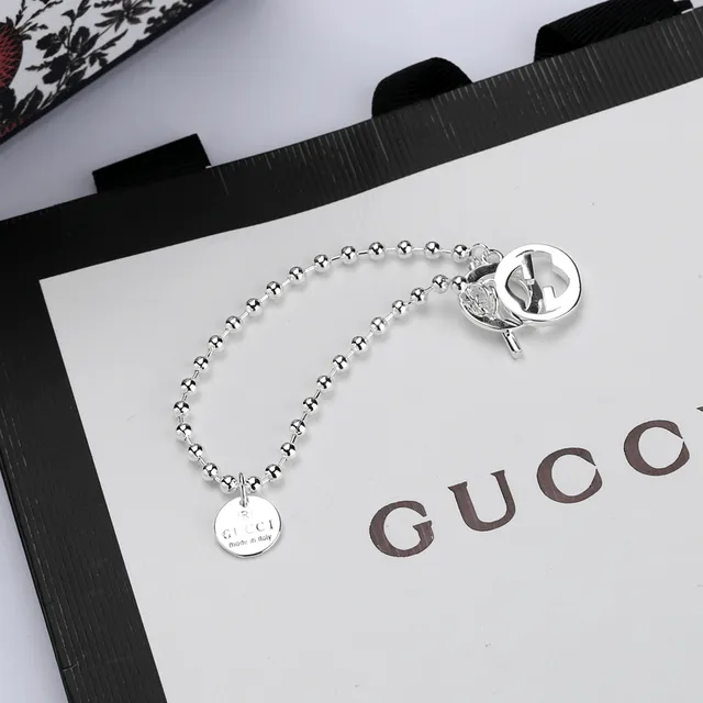 Gucci Interlocking G Silver Ball-Chain Toggle Clasp Bracelet