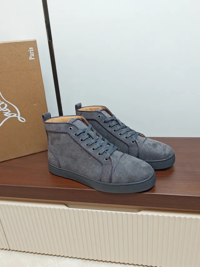 Christian Louboutin Gray High-Top Suede Upper Lifestyle Sneakers