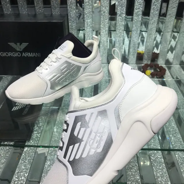 Giorgio Armani EA7 White and Silver-Gray Mesh Lifestyle Sneaker