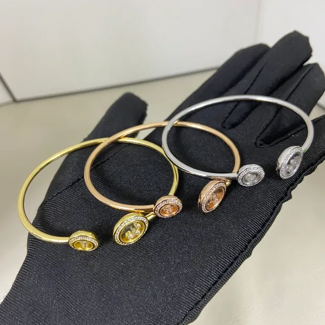 Chopard Happy Diamonds Rotating Disc Pavé Diamond Bezel Open Bangle Bracelet