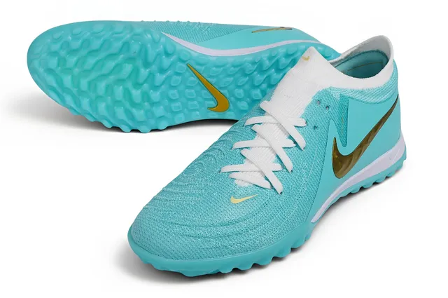 Nike Blue Gold Knit Upper Low-Cut Collar Turf Soccer Shoes