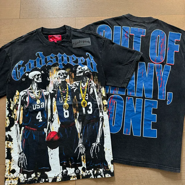 Godspeed Skeleton Basketball Graphic Print Black T-Shirt