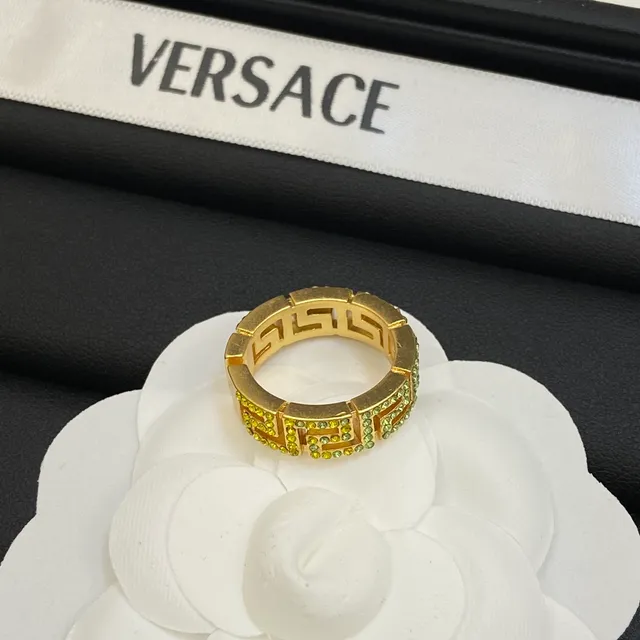 Versace Greca Odissea Crystal-Encrusted Gold-Tone Ring