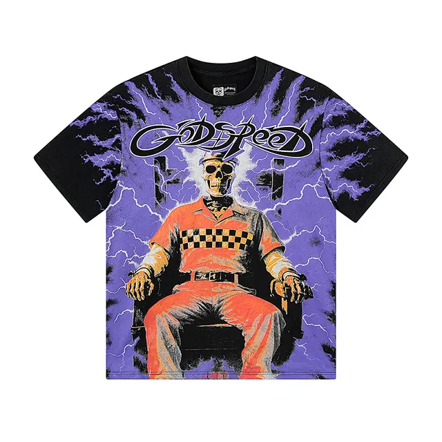 Godspeed Graphic Print Tie-Dye Skull Lightning T-Shirt