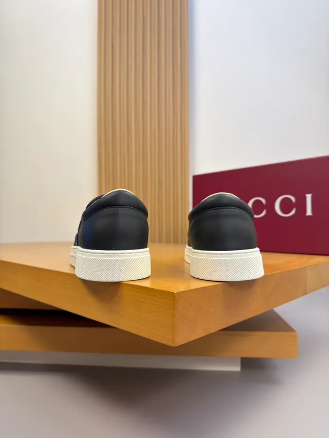 Gucci Black White Embossed GG Monogram Slip-On Construction Loafer