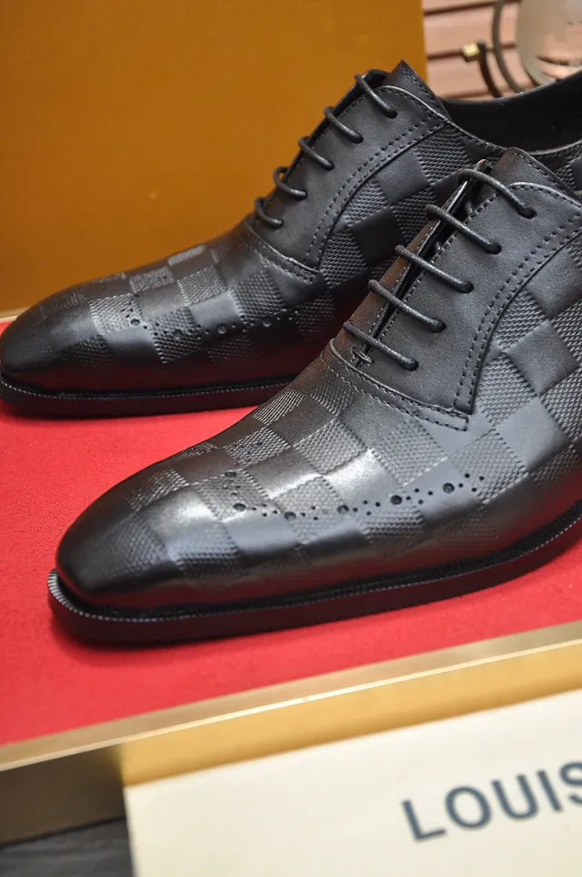 Black Checkered Embossed Leather Full Perforations Brogue
