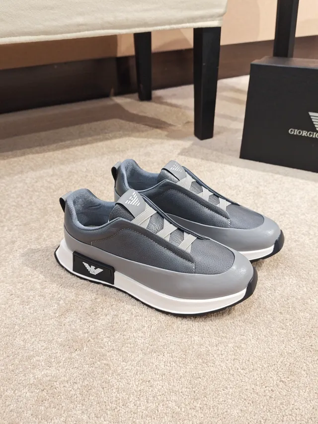 Emporio Armani Gray White Slip-On Layered Midsole Lifestyle Sneakers