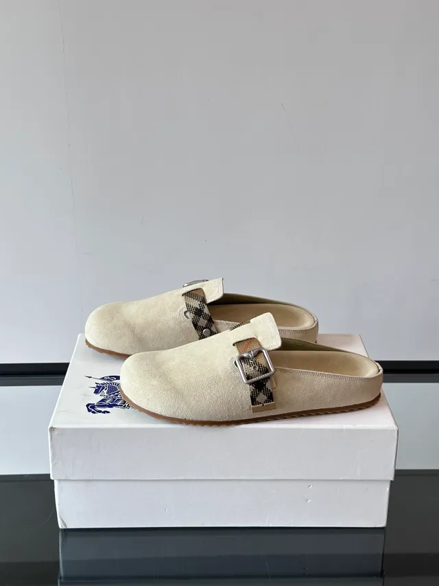 Burberry Lola Beige Brown Suede Upper Buckle Strap Loafer