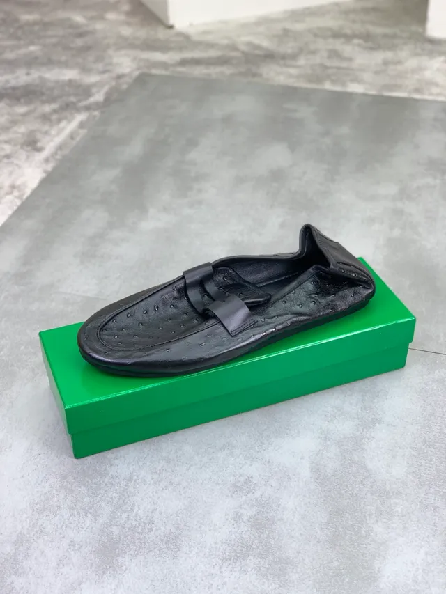 Bottega Veneta Loafer Black Ostrich-Embossed Leather Slip-On Loafer