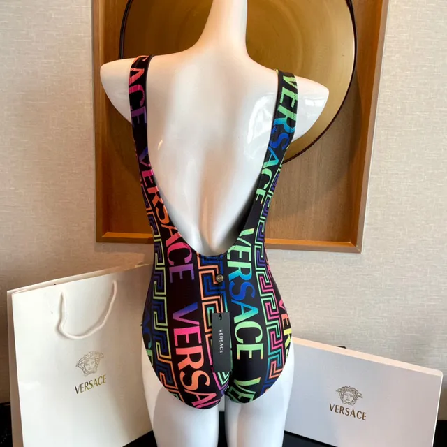 Versace Black Multicolor Square-Neck Thin-Strap Swimwear
