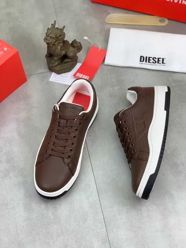 Diesel Brown Pebbled Leather Lifestyle Sneakers