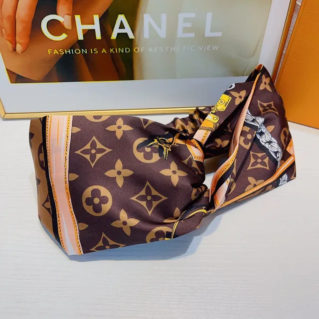 Louis Vuitton Brown Orange Twisted Knot Elasticated Back Silk Scarf