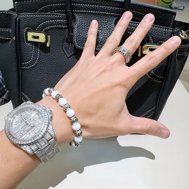 Bvlgari White Silver Beaded Spherical Stones Bracelet