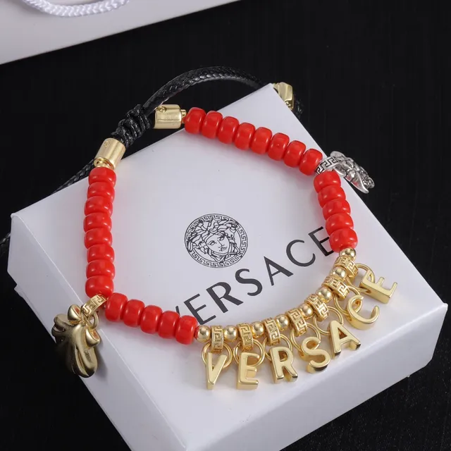 Versace Odissea Red Gold Beaded Adjustable Cord Bracelet
