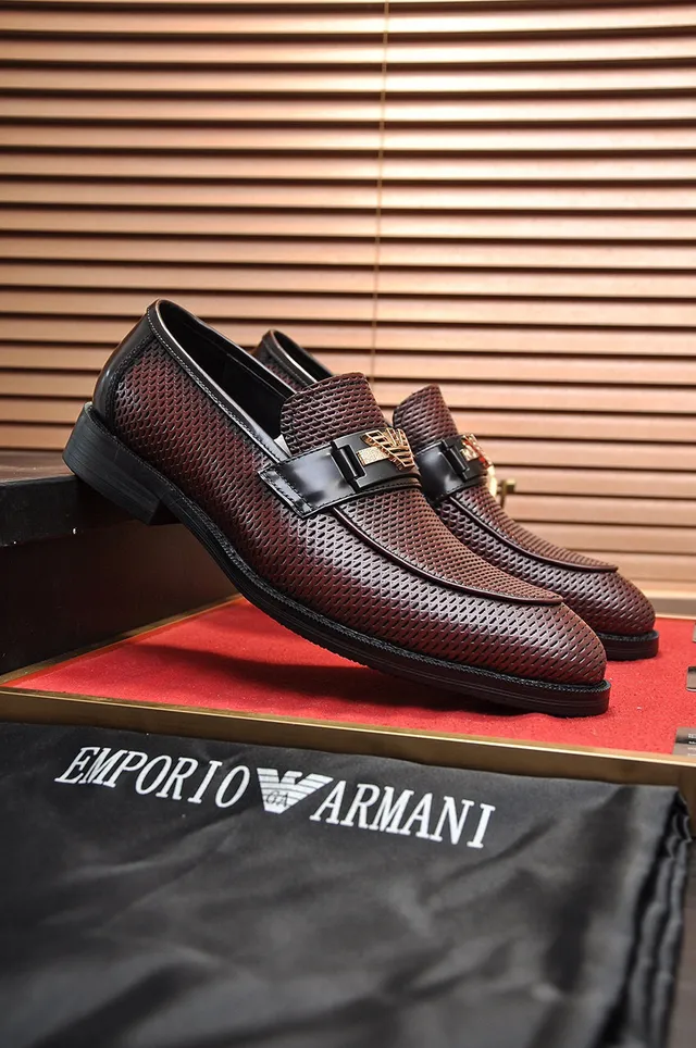 Giorgio Armani Burgundy Black Perforated Leather Metal Eagle Buckle Loafer