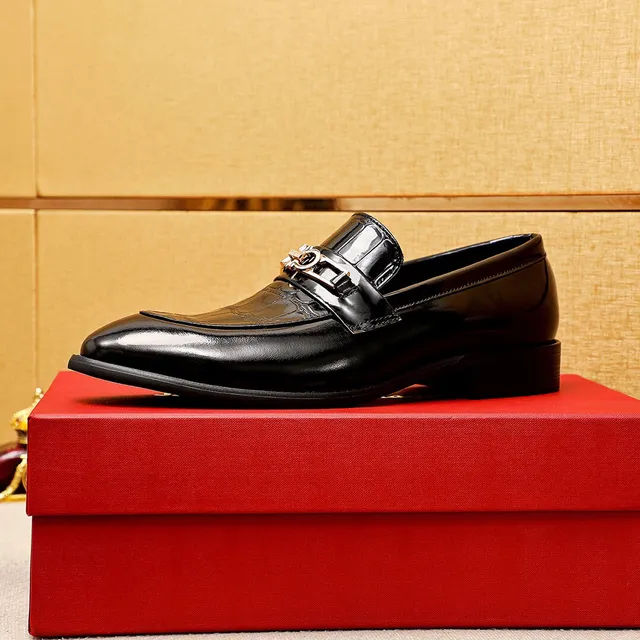 Salvatore Ferragamo Gancini Loafer Black Patent Croc-Embossed Loafers
