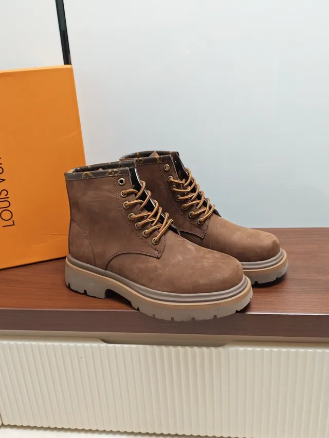 Louis Vuitton Brown Suede Monogram Collar Work Boot