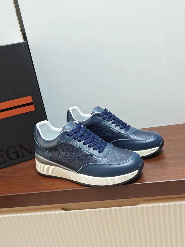 Zegna Navy Leather Lifestyle Sneaker