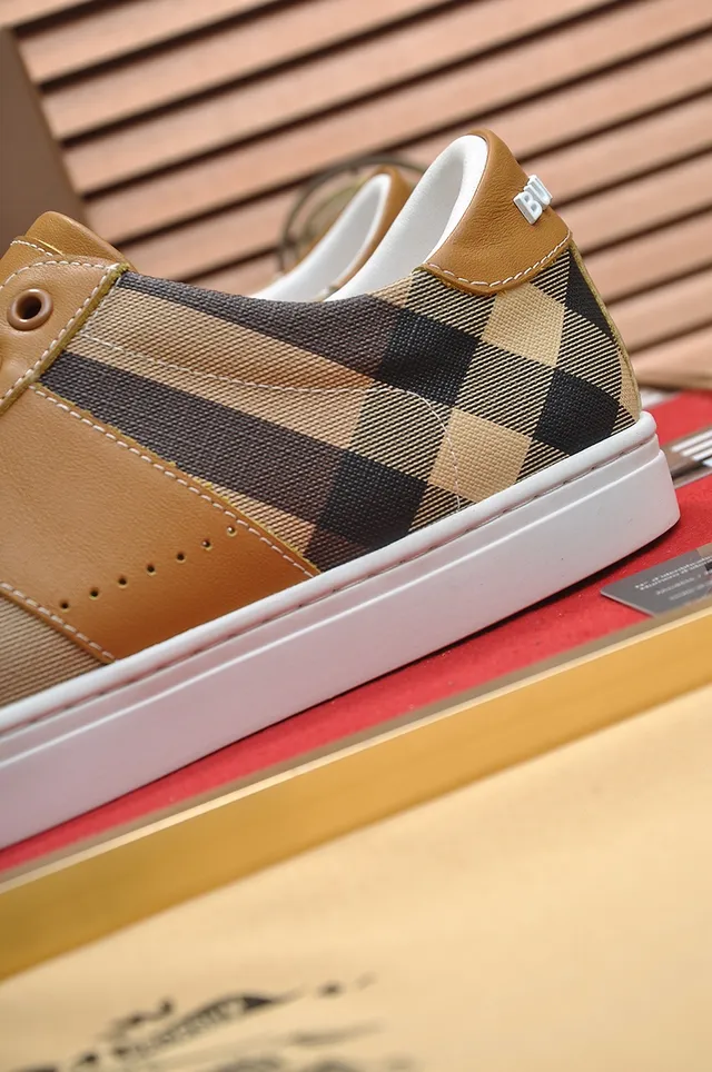 Burberry Beige Black House Check Textile Tan Leather Panels Lifestyle Sneakers
