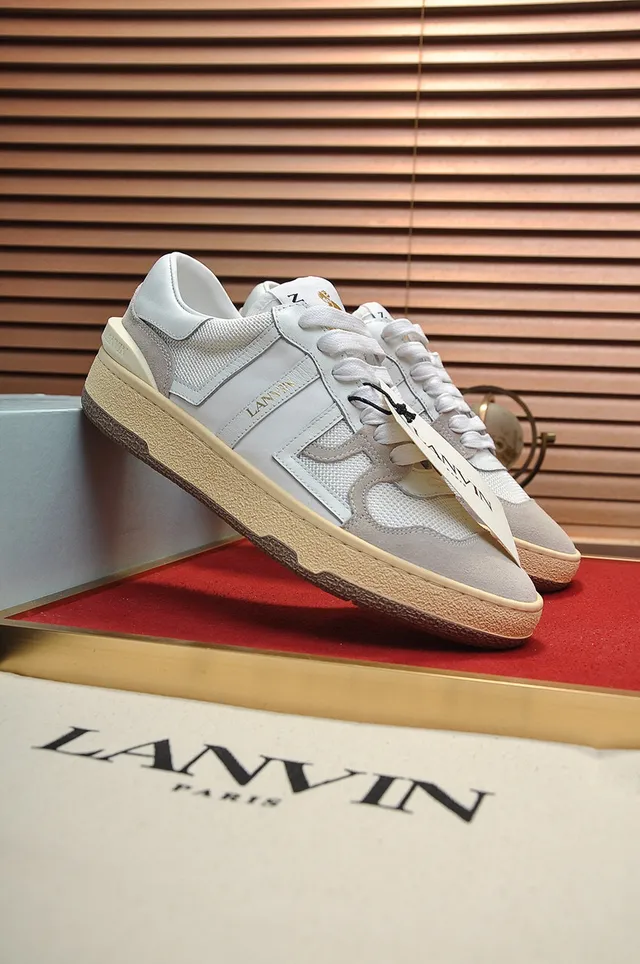 Lanvin White and Gray Mixed-Material Low-Top Lifestyle Sneakers