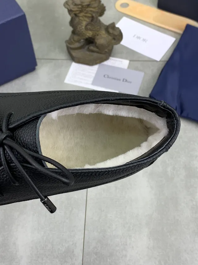 Dior Boat Shoe Black White Pebbled Leather Lace-Up Moccasin Boat Shoes