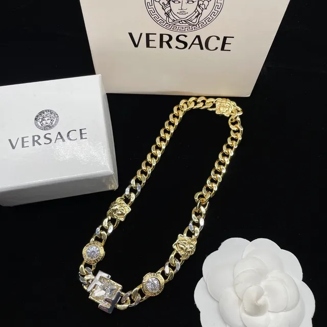Versace Iconic Chain Gold-Tone Medusa and Crystal Necklace