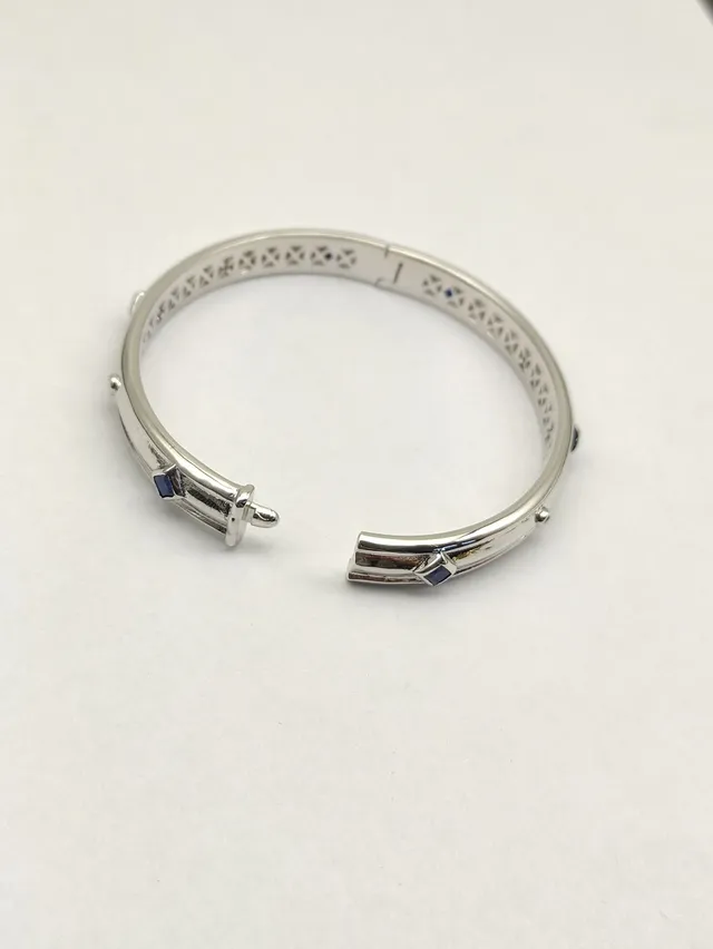 David Yurman Silver Blue Polished Geometric Lattice Cutout Bracelet