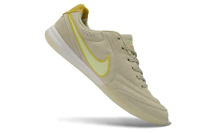 Nike Beige Yellow Suede Upper Low-Top Indoor Soccer Shoes