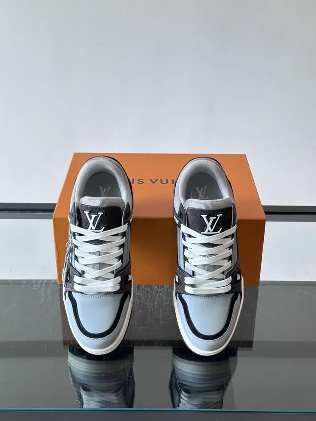Louis Vuitton LV Trainer Gray Black Layered Sole Textured Panels Lifestyle Sneakers