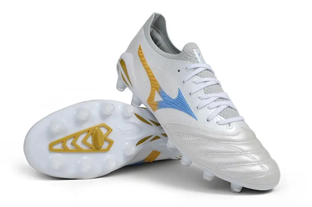 Mizuno White Gold Quilted Leather Toe Synthetic Mesh Upper Firm-Ground Soccer Shoes