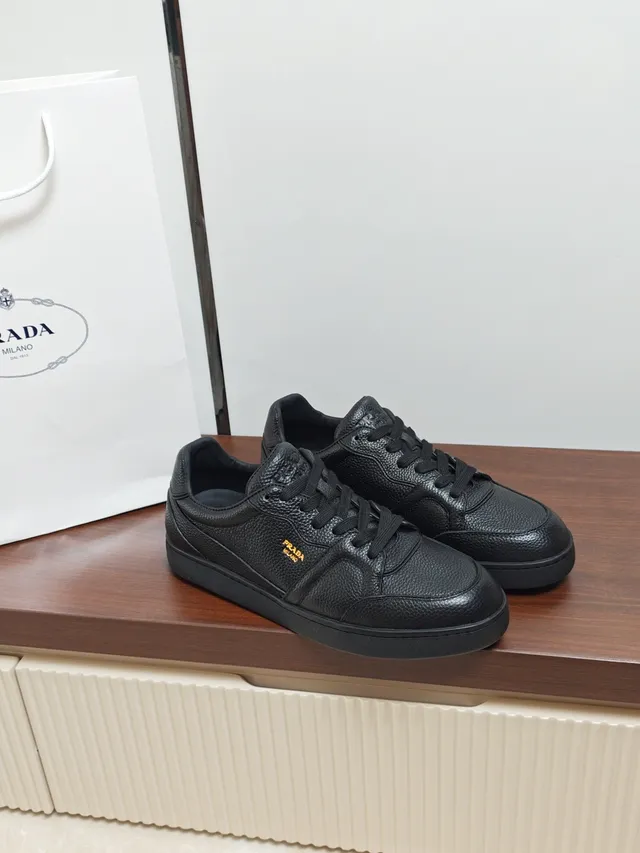 Prada Black Pebbled Leather Lifestyle Sneaker
