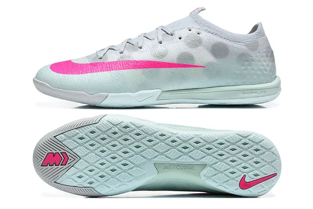 Nike Mercurial White Pink Low-Cut Knit Upper Vibrant Swoosh Accent Indoor Soccer Shoes