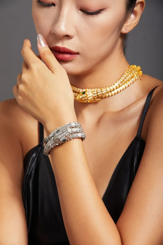 Bvlgari Serpenti High Jewelry Diamond and Emerald Coiled Bracelet
