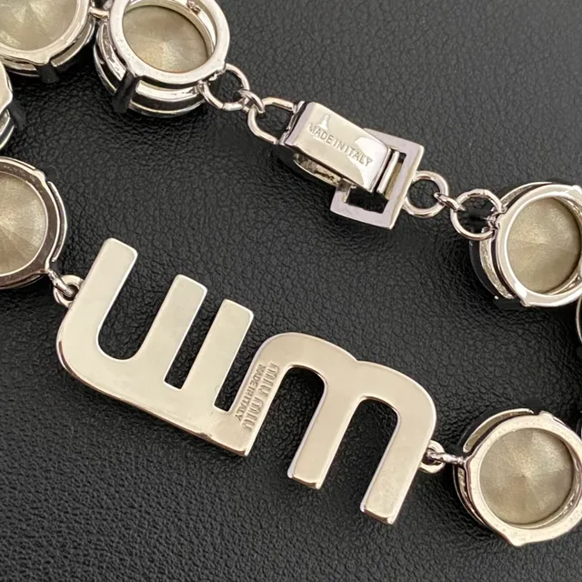 Miu Miu Crystal Logo Bracelet Silver-Tone Metal Bracelet