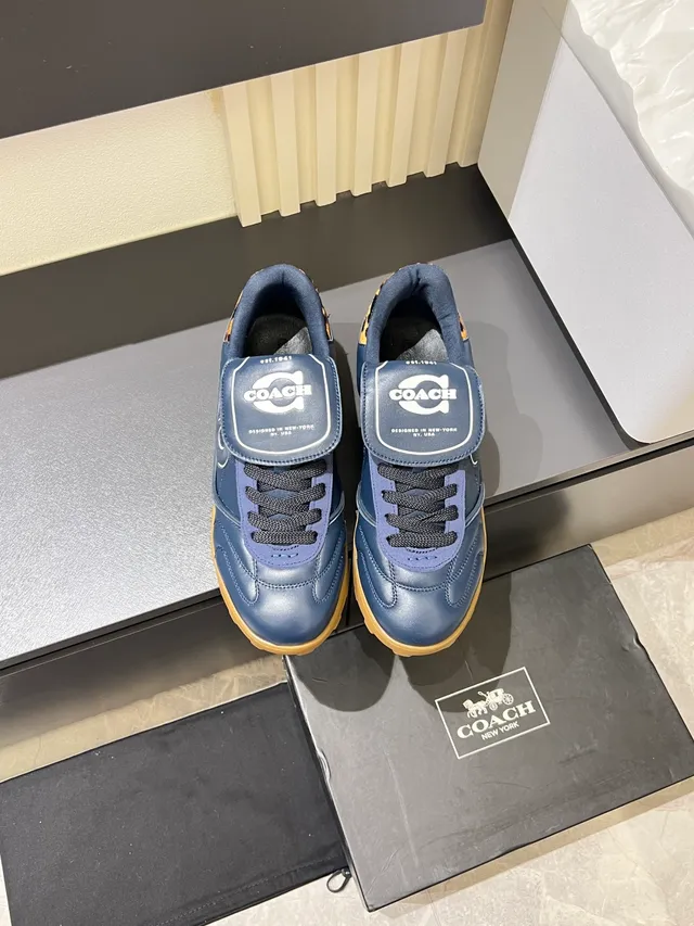 Coach Navy Brown Leather Gum Sole Sneakers