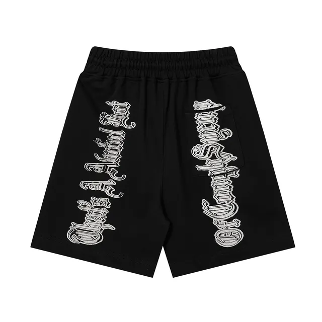 Black Gothic Typography Print Elastic Waist Shorts