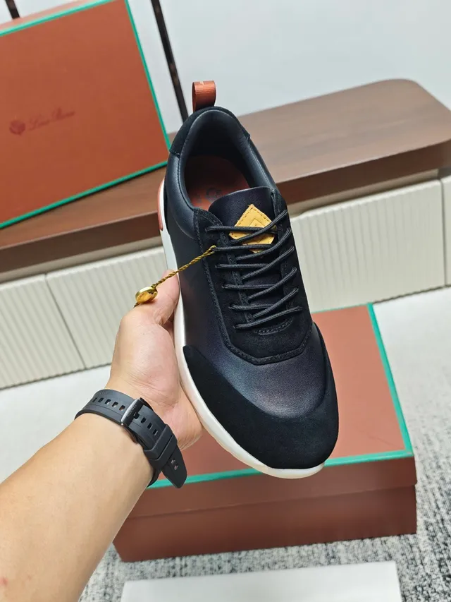 Loro Piana Black Suede and Leather Lifestyle Sneaker