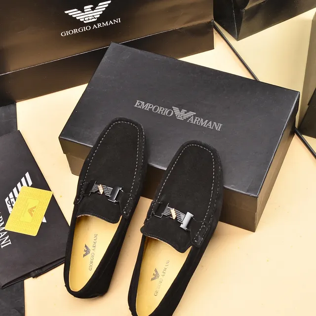 Giorgio Armani Black Yellow Suede Upper Metal Buckle Detail Loafer