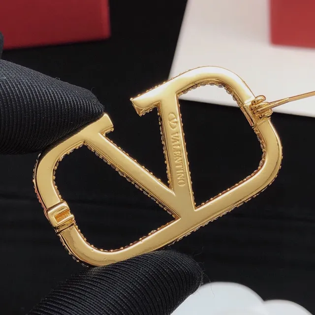 Valentino Gold Black Pavé-Crystal VLOGO Monogram Brooch