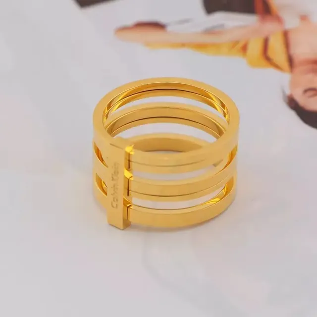 Calvin Klein Multi-Band Rose Gold Engraved Ring