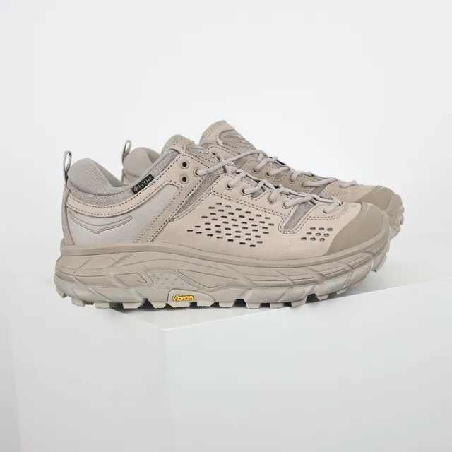 Hoka Beige Perforated Suede Upper Gusseted Tongue Running Shoes