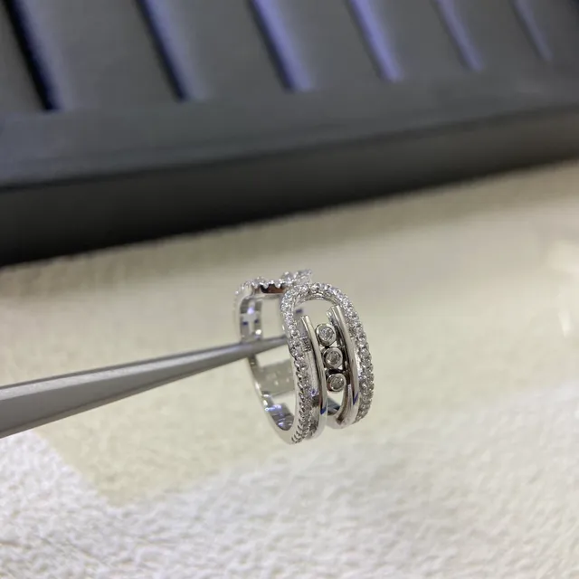 Van Cleef & Arpels Gold Silver Multi-Band Pavé-Set Ring