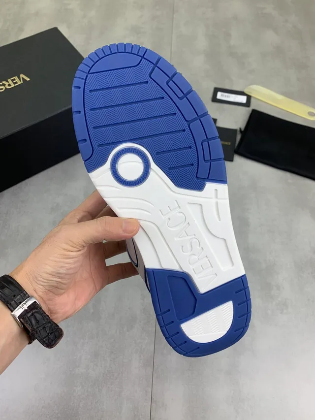 Versace Odissea White and Blue Embossed Greca Lifestyle Sneakers