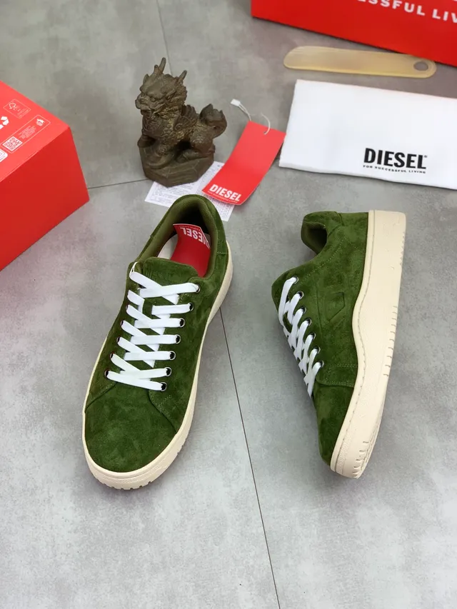 Diesel Olive Green Suede Low-Top Lifestyle Sneakers