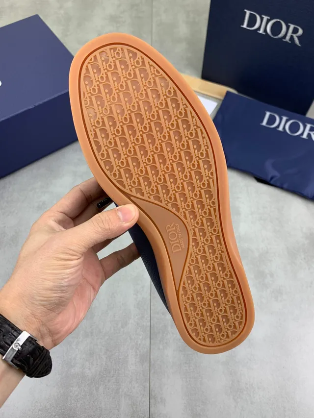 Dior Navy Pebbled Leather Lace-Up Boat Shoes