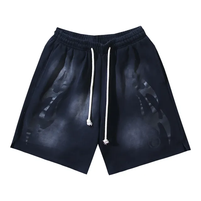 Black Gradient Flame Graphic Drawstring Waist Shorts