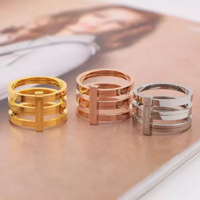 Calvin Klein Multi-Band Rose Gold Engraved Ring
