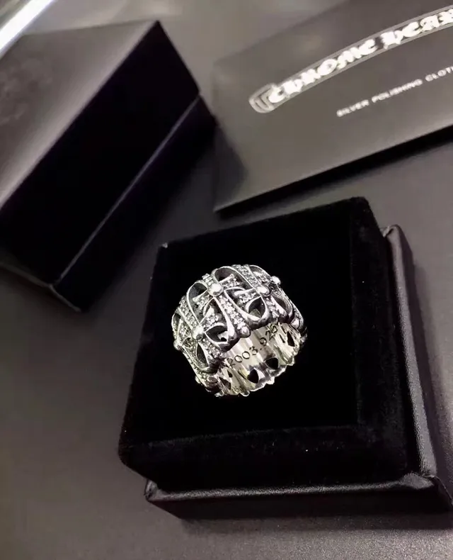 Chrome Hearts Cross Lattice Pavé Silver Ring