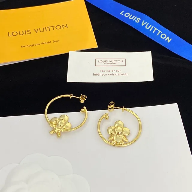 Louis Vuitton Silver Hoop 3D Floral Motif Earrings